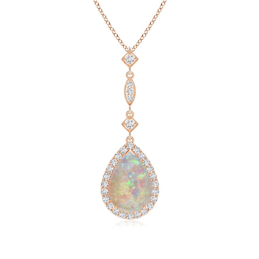 10x7mm AAAA Opal Teardrop Pendant with Diamond Accents in Rose Gold 