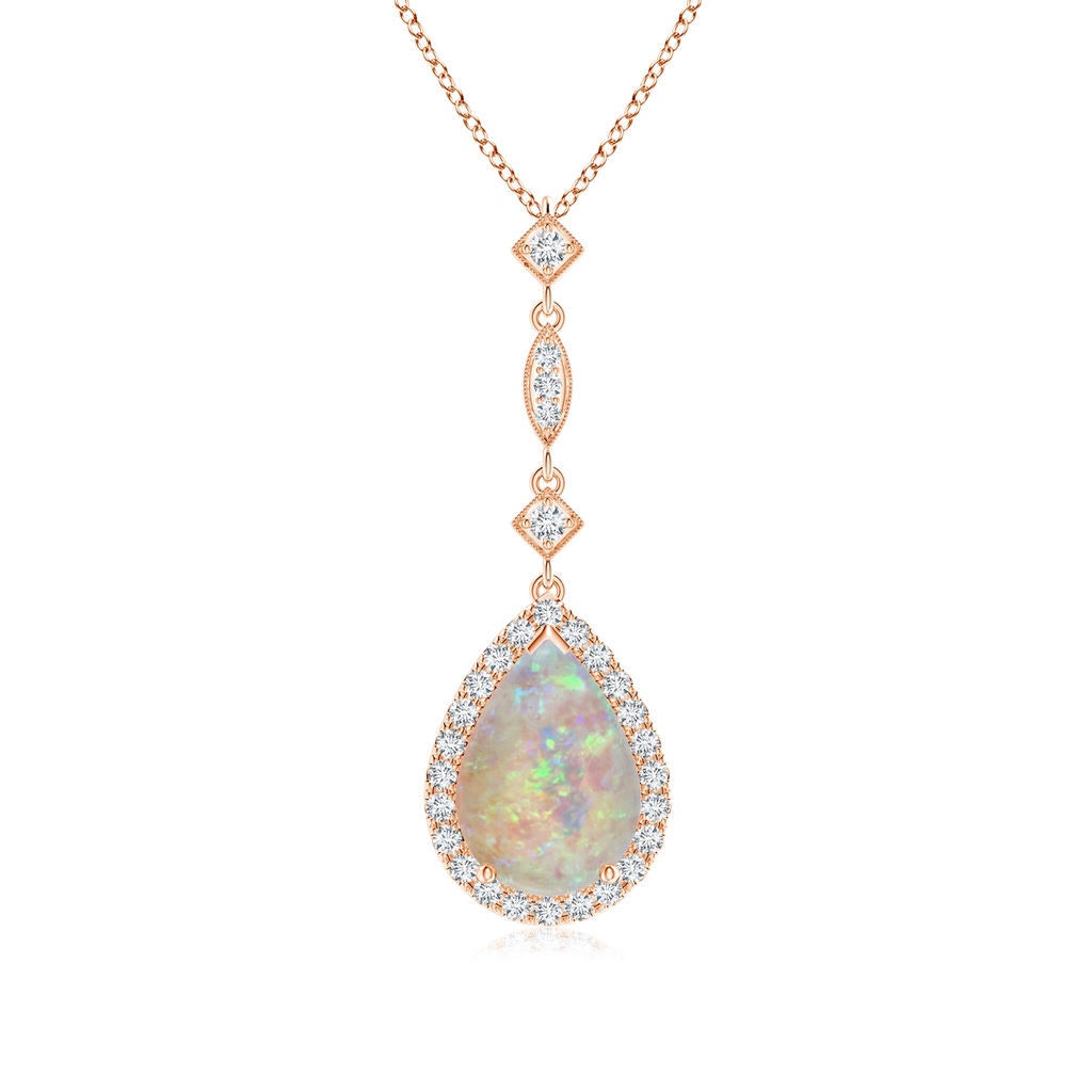 10x7mm AAAA Opal Teardrop Pendant with Diamond Accents in Rose Gold