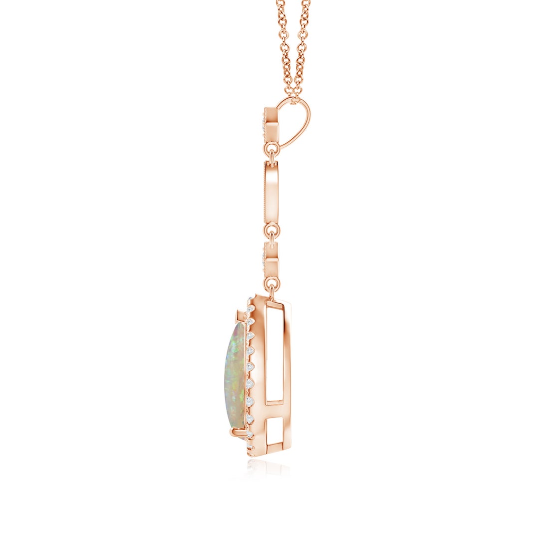 10x7mm AAAA Prong-Set Opal Teardrop Halo Pendant with Diamond Accents in Rose Gold - side 3