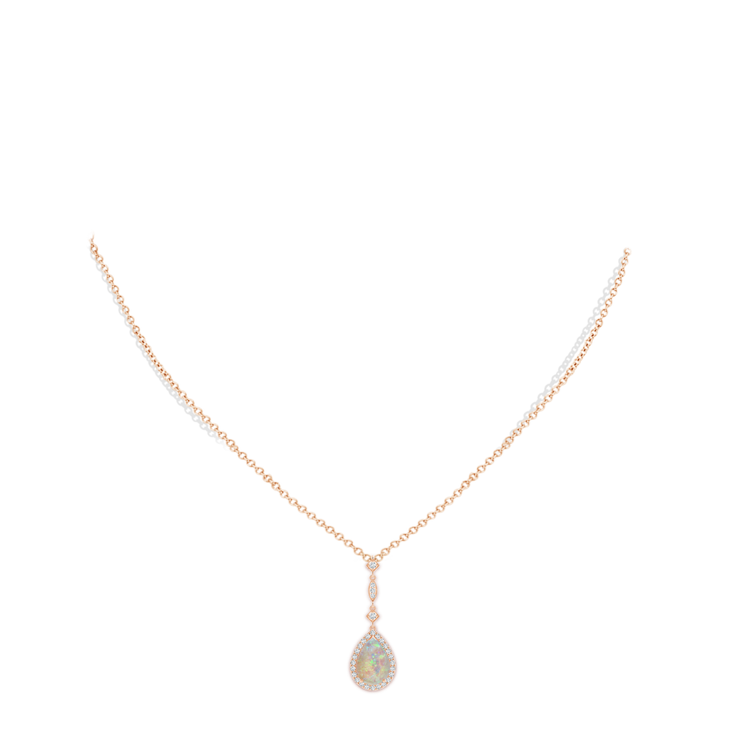 10x7mm AAAA Opal Teardrop Pendant with Diamond Accents in Rose Gold Body-Neck
