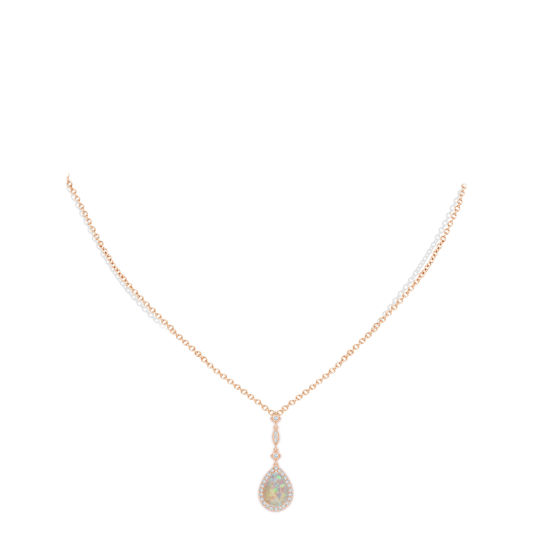 10x7mm AAAA Prong-Set Opal Teardrop Halo Pendant with Diamond Accents in Rose Gold - body_neck