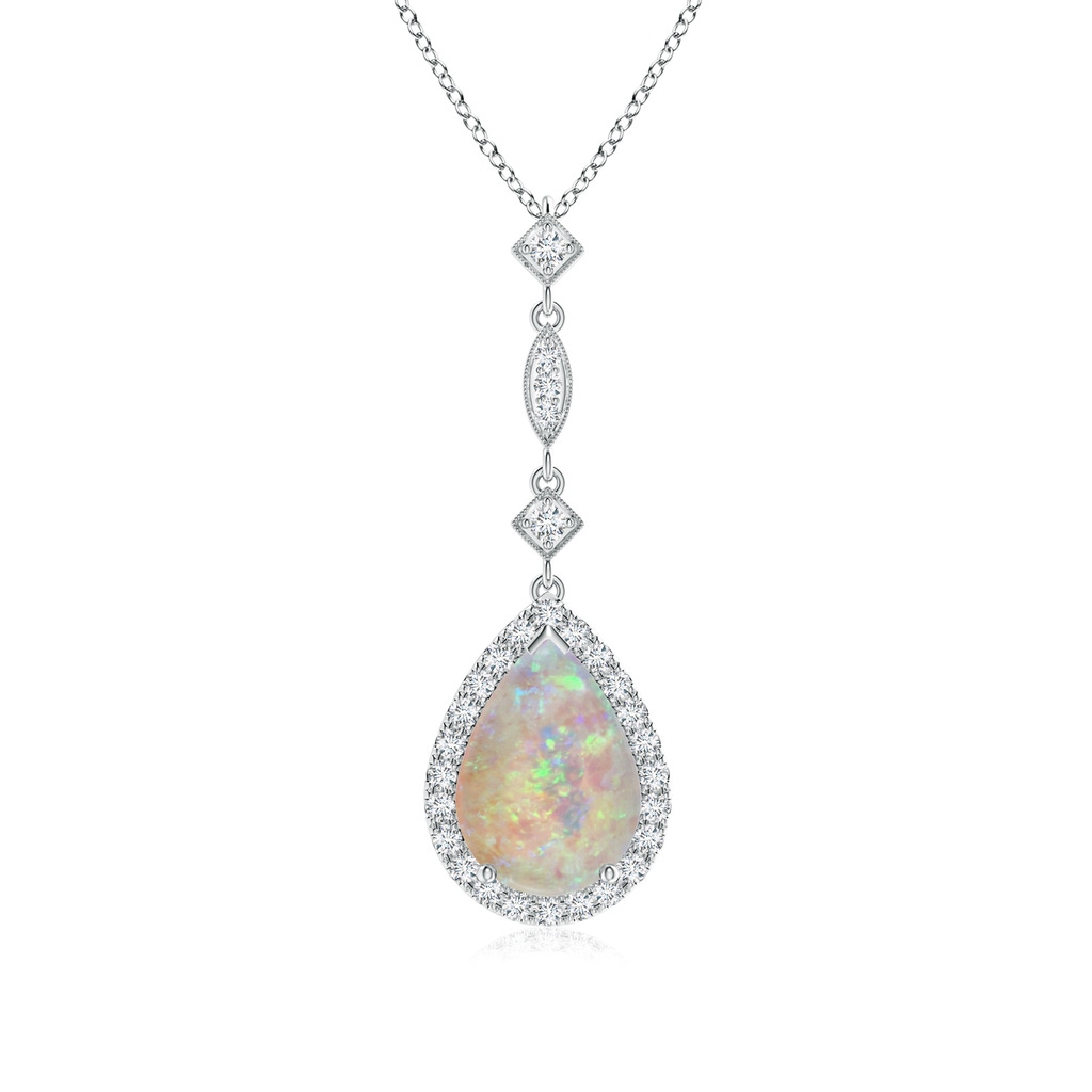 10x7mm AAAA Opal Teardrop Pendant with Diamond Accents in White Gold