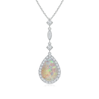 10x7mm AAAA Opal Teardrop Pendant with Diamond Accents in White Gold