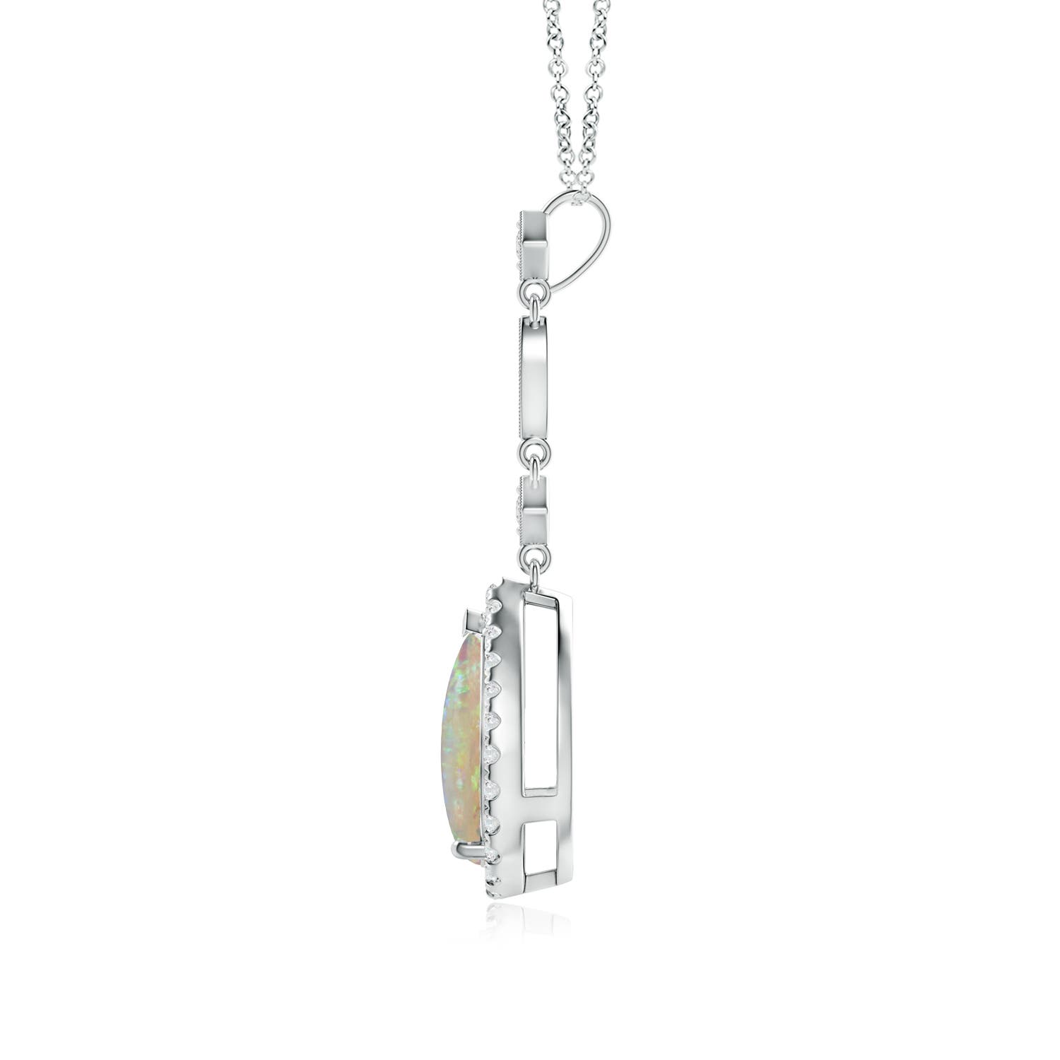 10x7mm AAAA Prong-Set Opal Teardrop Halo Pendant with Diamond Accents in White Gold