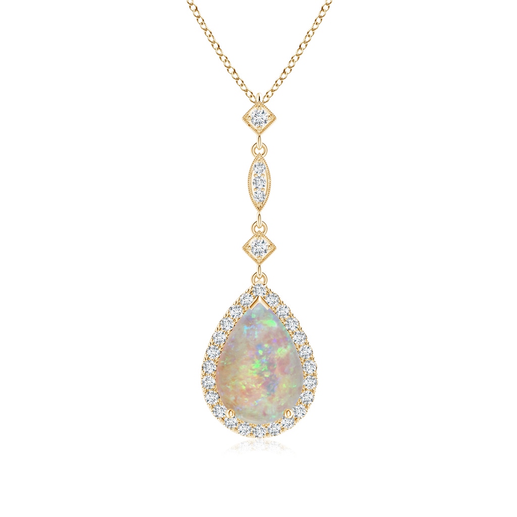 10x7mm AAAA Opal Teardrop Pendant with Diamond Accents in Yellow Gold