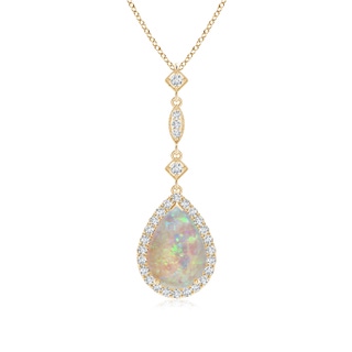 10x7mm AAAA Opal Teardrop Pendant with Diamond Accents in Yellow Gold