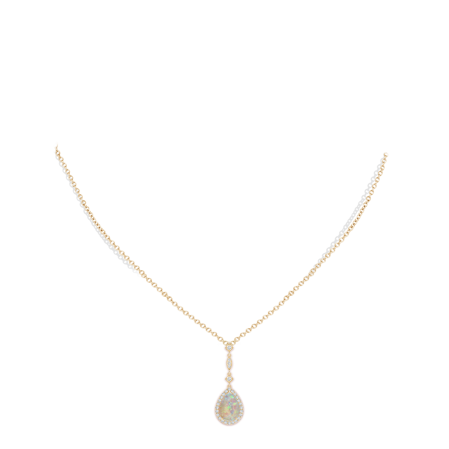 10x7mm AAAA Prong-Set Opal Teardrop Halo Pendant with Diamond Accents in Yellow Gold - body_neck