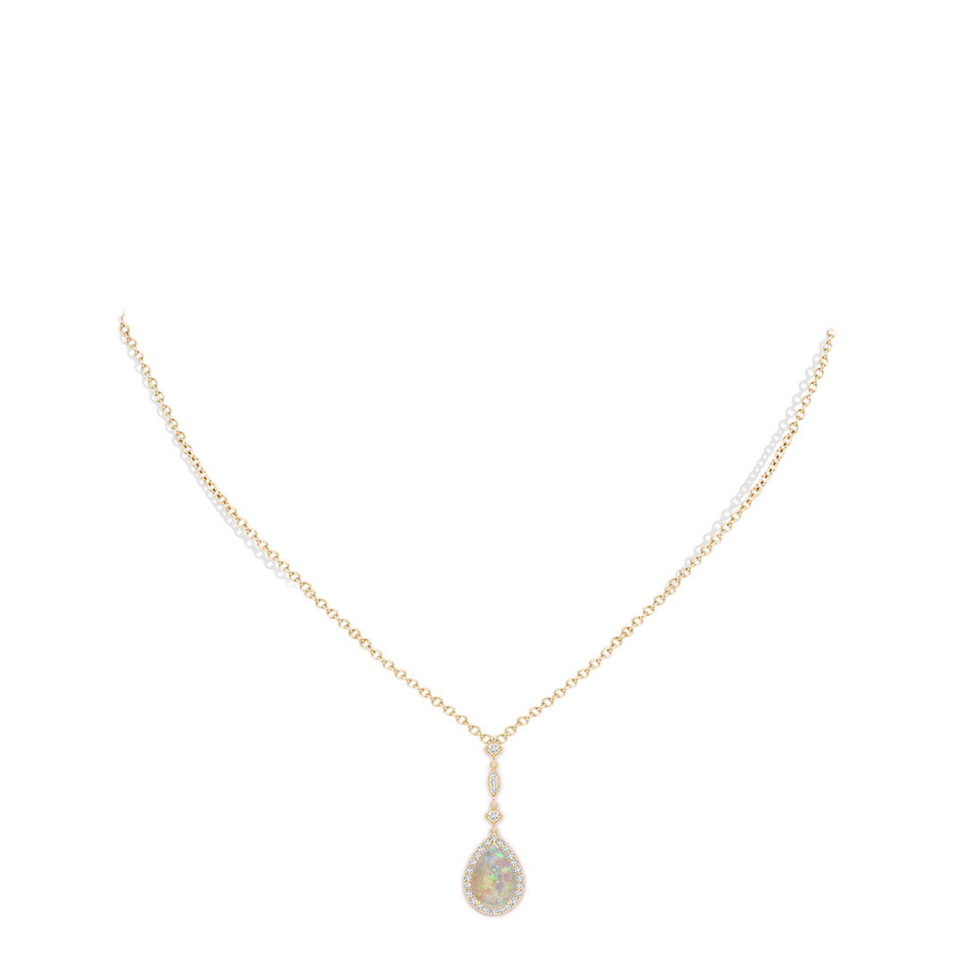 10x7mm AAAA Prong-Set Opal Teardrop Halo Pendant with Diamond Accents in Yellow Gold - body_neck