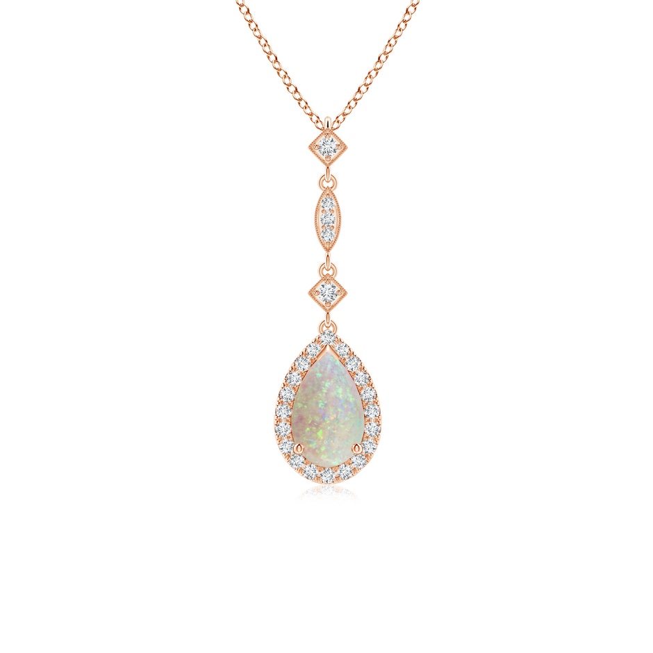 8x5mm AAA Prong-Set Opal Teardrop Halo Pendant with Diamond Accents in Rose Gold 