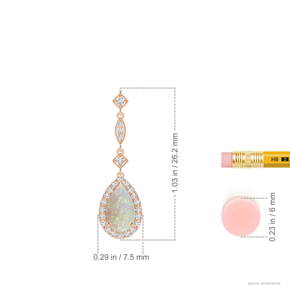 8x5mm AAA Prong-Set Opal Teardrop Halo Pendant with Diamond Accents in Rose Gold ruler