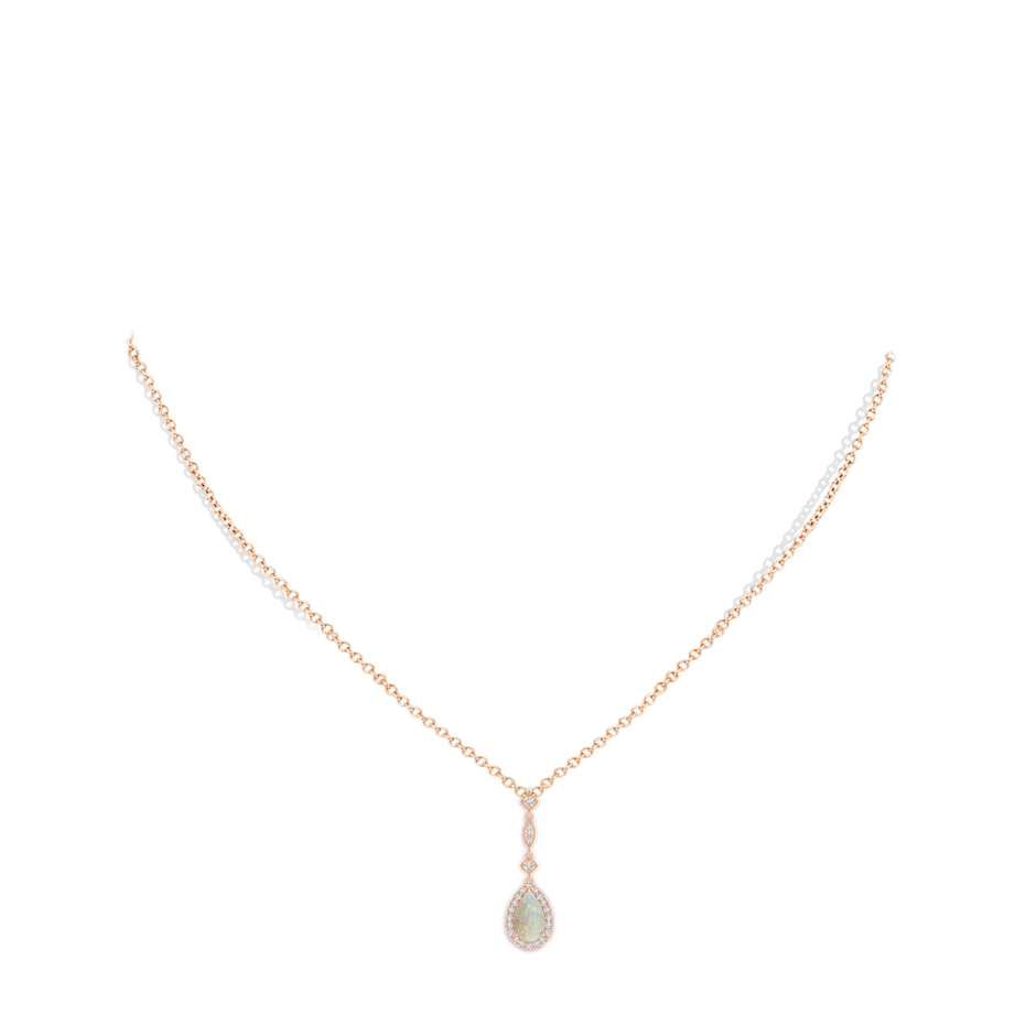 8x5mm AAA Prong-Set Opal Teardrop Halo Pendant with Diamond Accents in Rose Gold pen