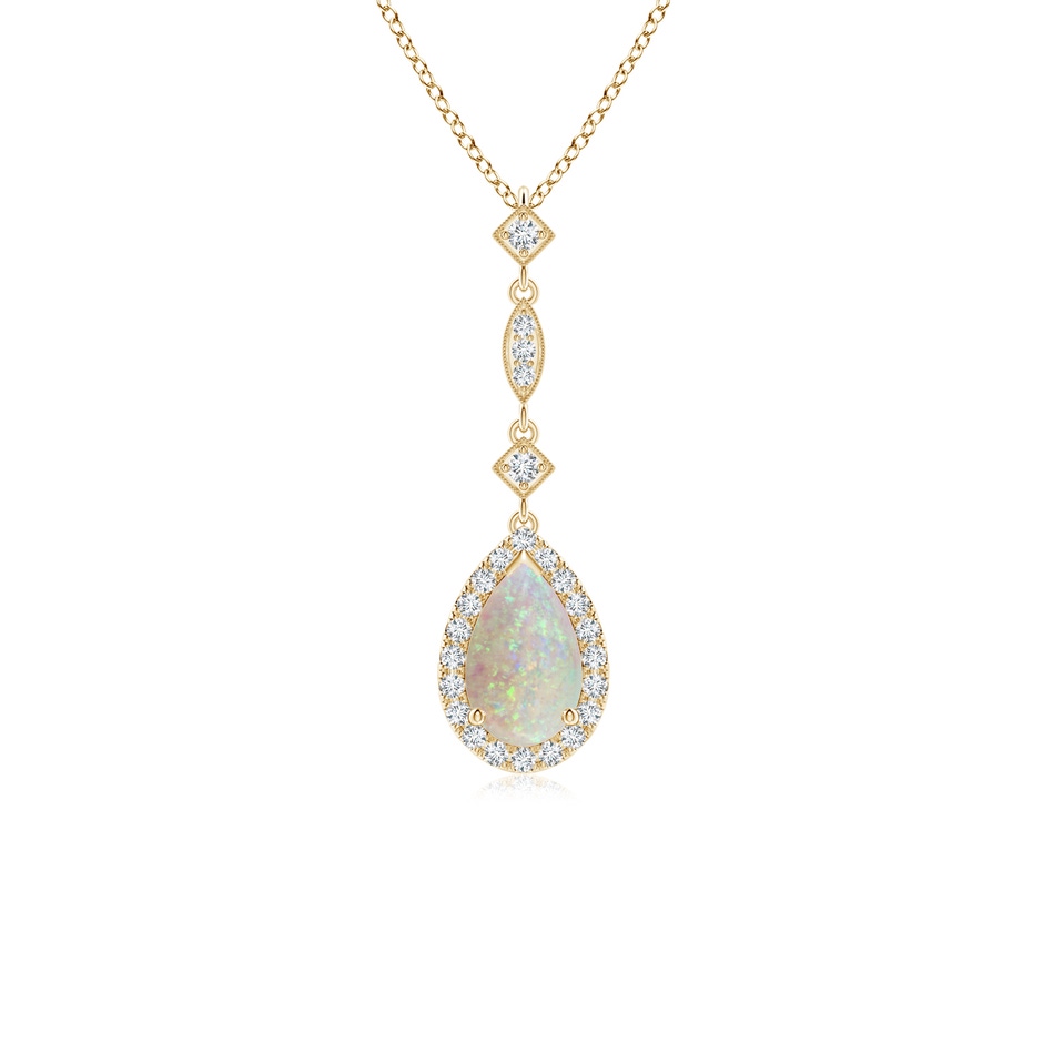 8x5mm AAA Prong-Set Opal Teardrop Halo Pendant with Diamond Accents in Yellow Gold 