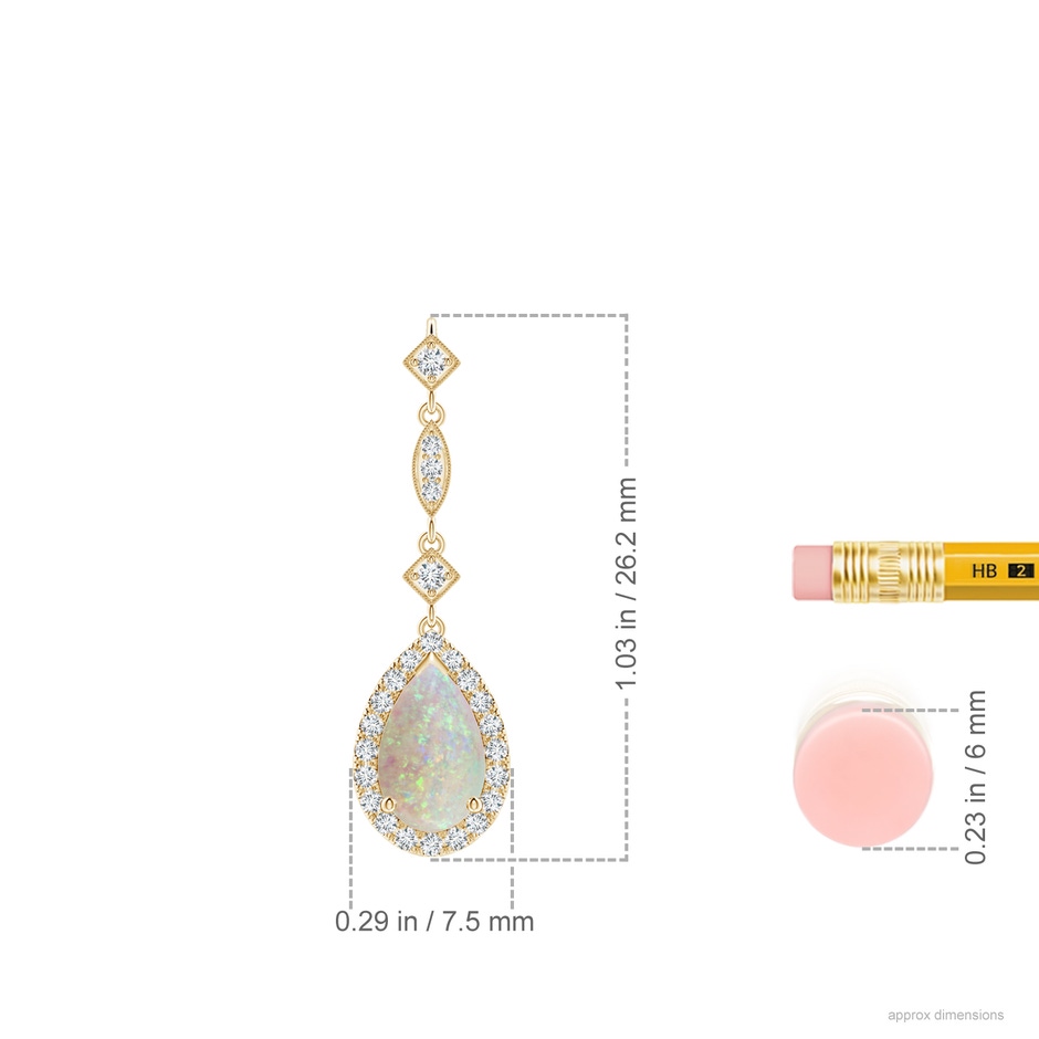 8x5mm AAA Prong-Set Opal Teardrop Halo Pendant with Diamond Accents in Yellow Gold ruler