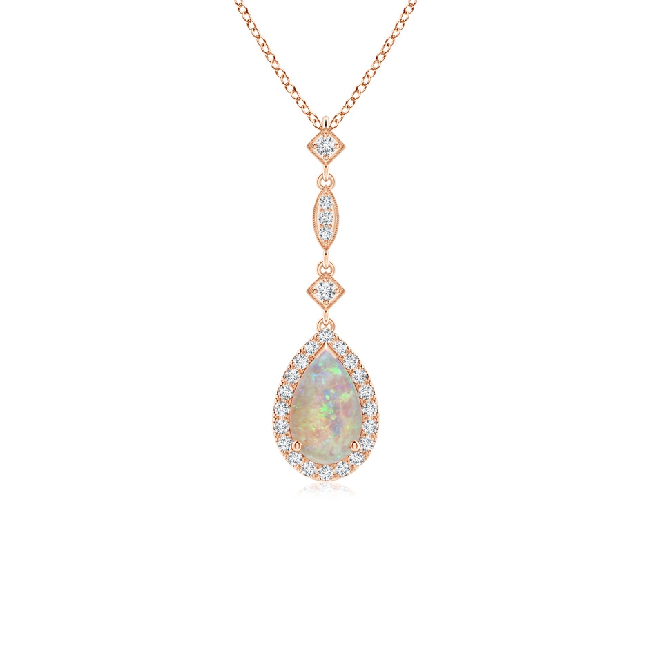 8x5mm AAAA Prong-Set Opal Teardrop Halo Pendant with Diamond Accents in Rose Gold 