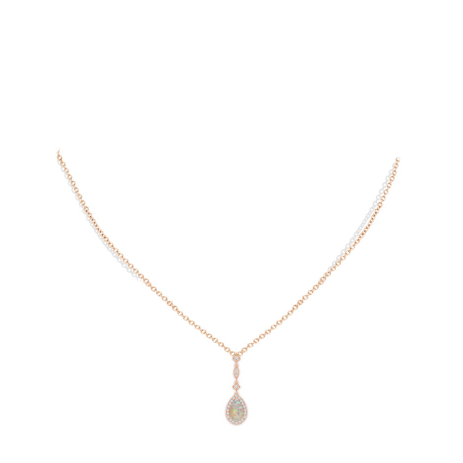 8x5mm AAAA Prong-Set Opal Teardrop Halo Pendant with Diamond Accents in Rose Gold pen