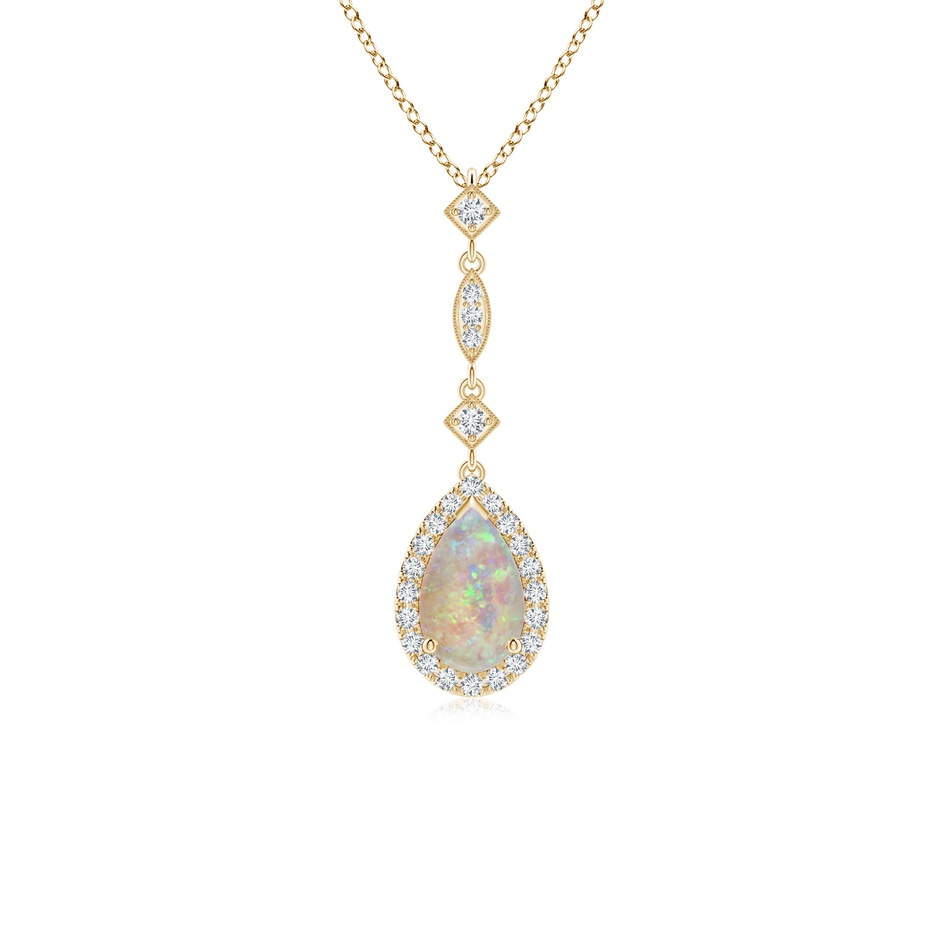 8x5mm AAAA Prong-Set Opal Teardrop Halo Pendant with Diamond Accents in Yellow Gold 