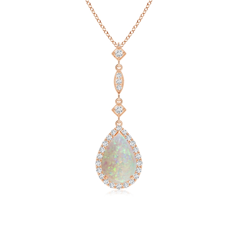 9x6mm AAA Prong-Set Opal Teardrop Halo Pendant with Diamond Accents in Rose Gold 