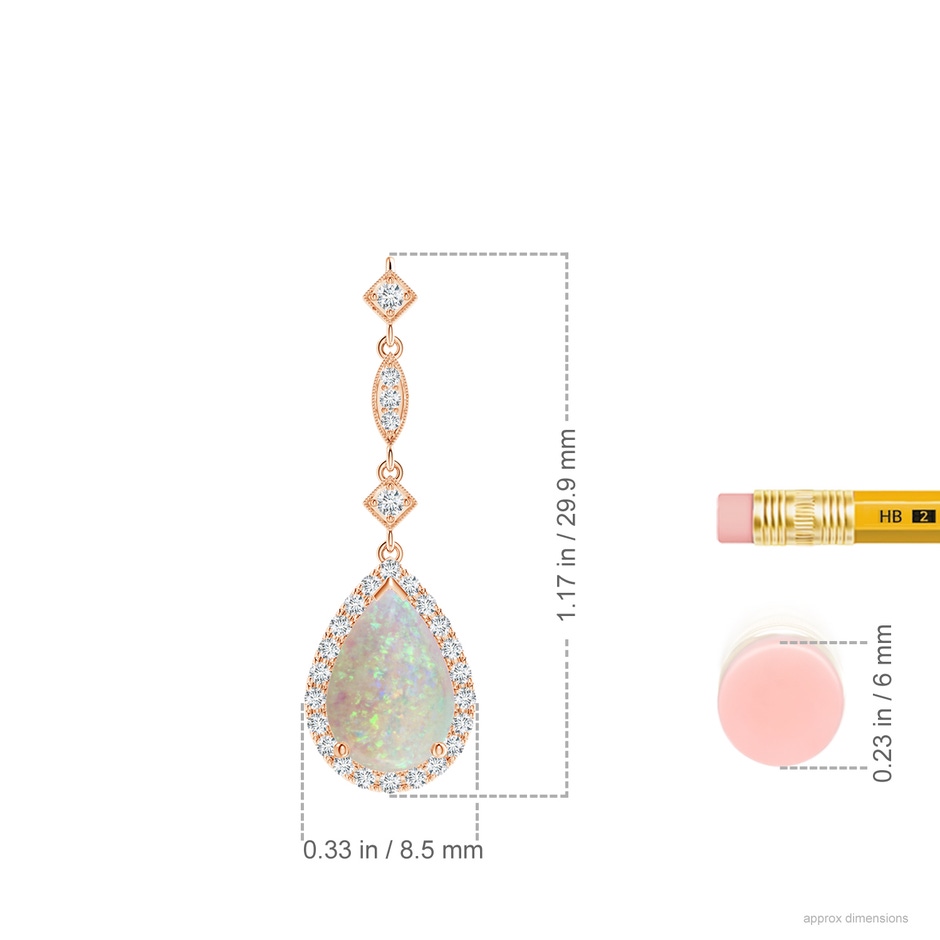 9x6mm AAA Prong-Set Opal Teardrop Halo Pendant with Diamond Accents in Rose Gold ruler