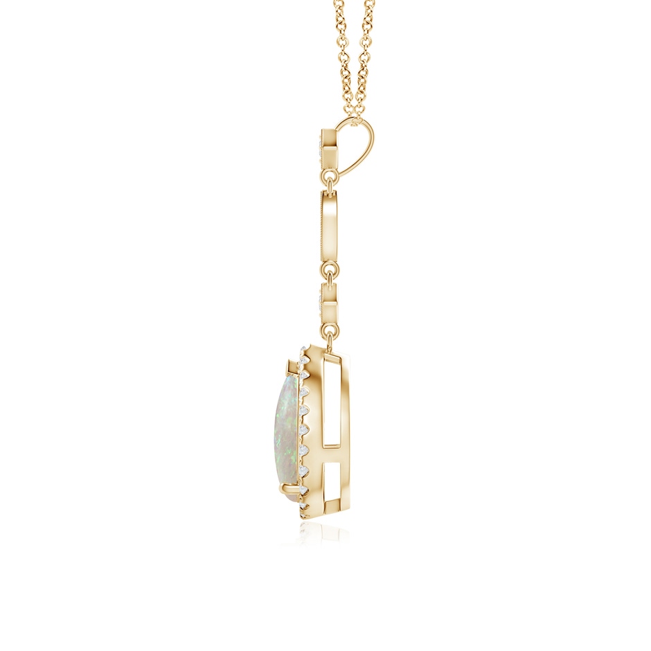 9x6mm AAA Prong-Set Opal Teardrop Halo Pendant with Diamond Accents in Yellow Gold side 199