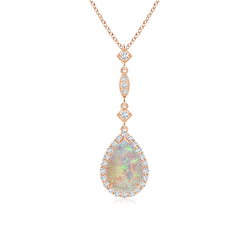 9x6mm AAAA Prong-Set Opal Teardrop Halo Pendant with Diamond Accents in 10K Rose Gold 