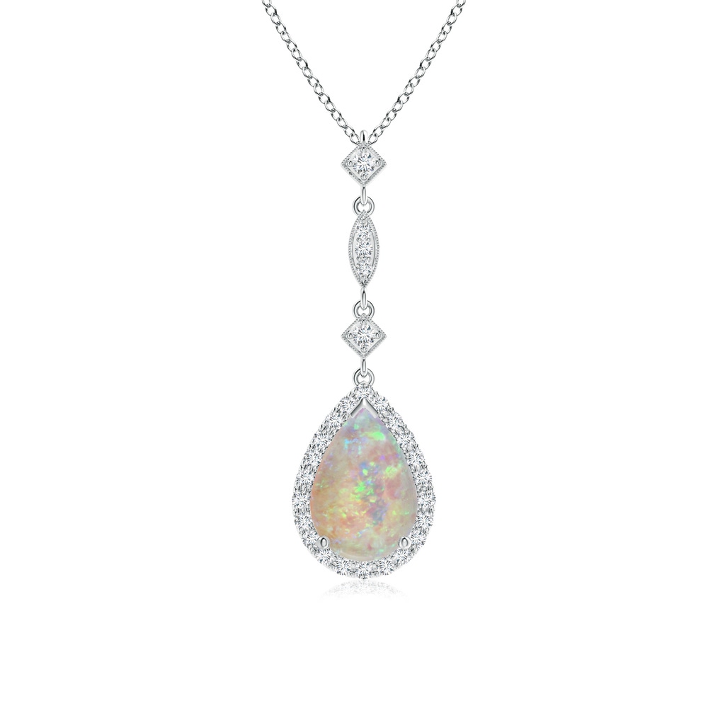 9x6mm AAAA Opal Teardrop Pendant with Diamond Accents in White Gold