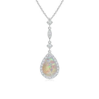 9x6mm AAAA Opal Teardrop Pendant with Diamond Accents in White Gold