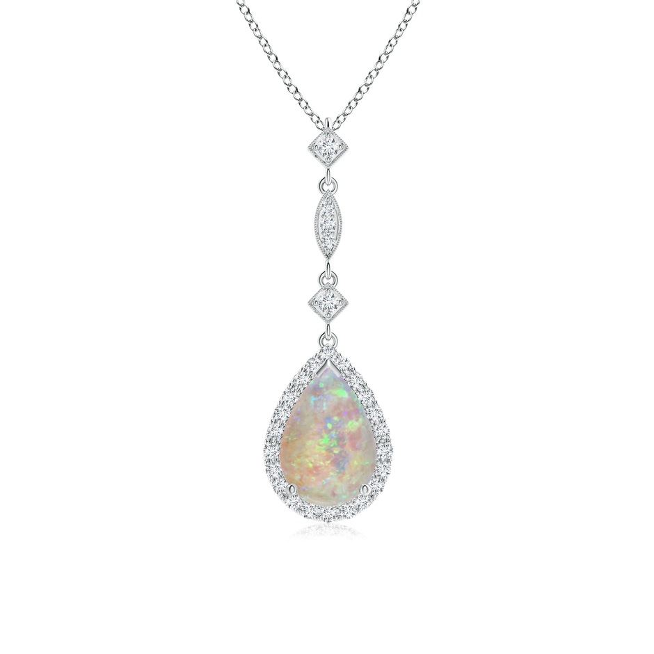 9x6mm AAAA Opal Teardrop Pendant with Diamond Accents in White Gold 