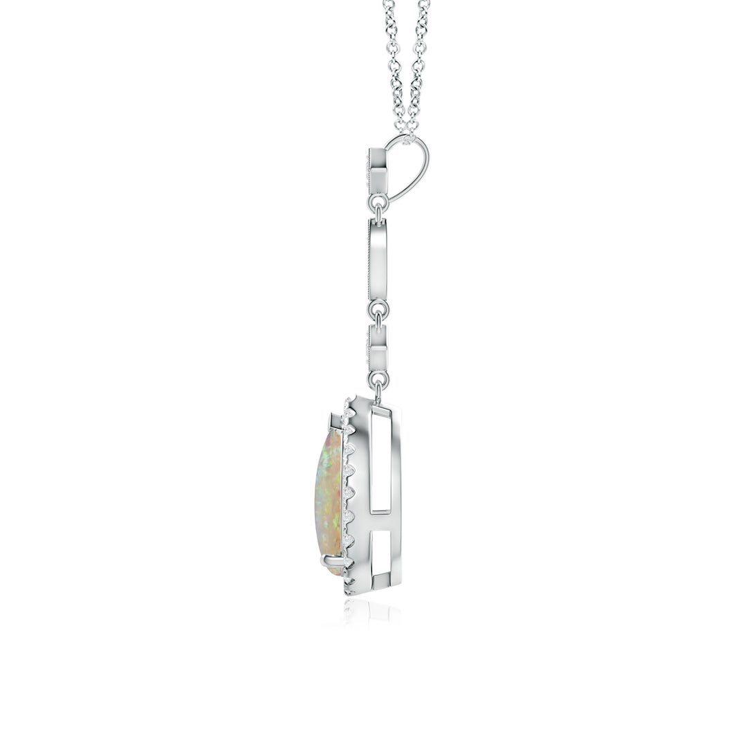 9x6mm AAAA Prong-Set Opal Teardrop Halo Pendant with Diamond Accents in White Gold - side 3