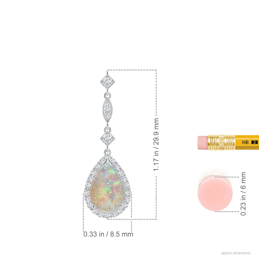 9x6mm AAAA Prong-Set Opal Teardrop Halo Pendant with Diamond Accents in White Gold - ruler