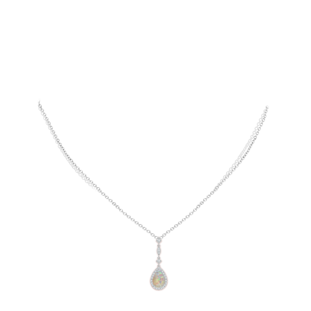 9x6mm AAAA Opal Teardrop Pendant with Diamond Accents in White Gold Body-Neck