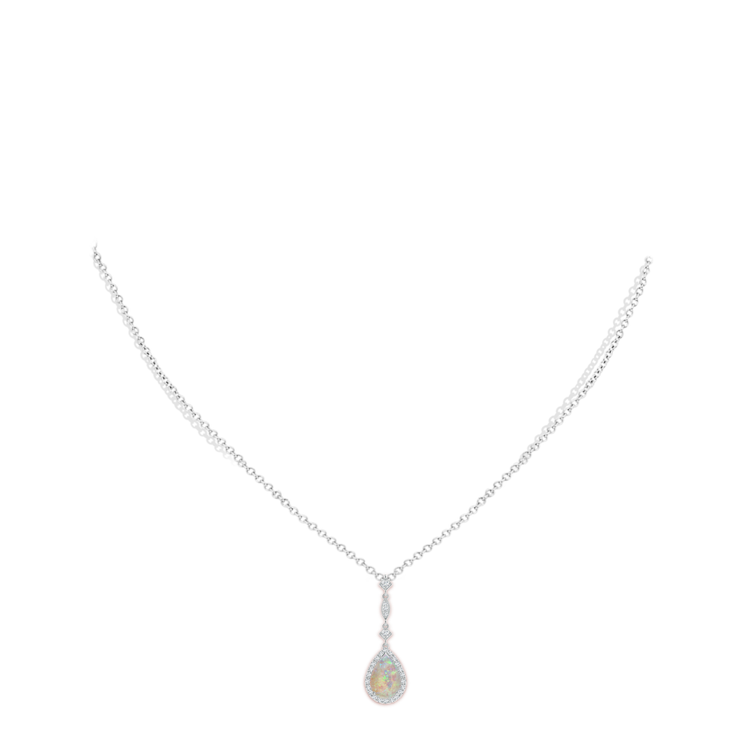 9x6mm AAAA Prong-Set Opal Teardrop Halo Pendant with Diamond Accents in White Gold - body_neck