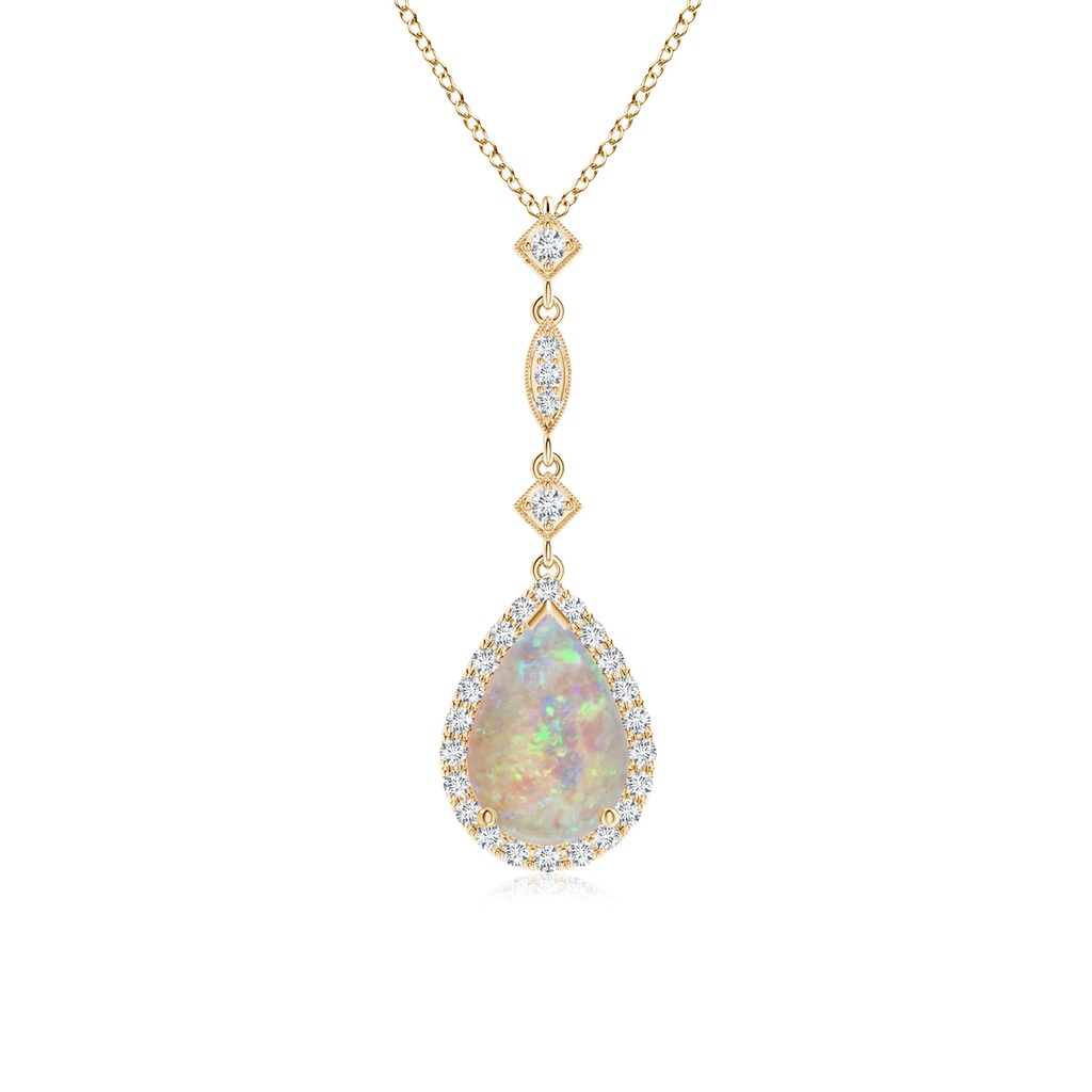 9x6mm AAAA Opal Teardrop Pendant with Diamond Accents in Yellow Gold