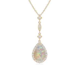 9x6mm AAAA Opal Teardrop Pendant with Diamond Accents in Yellow Gold