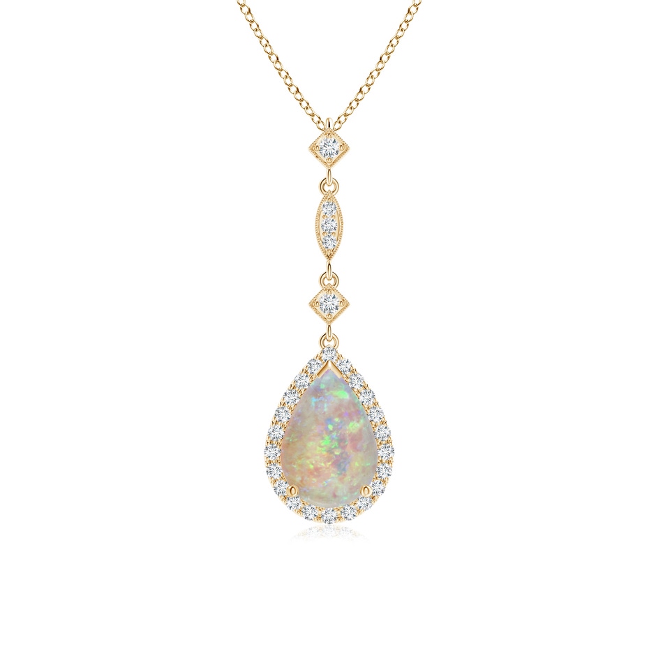 9x6mm AAAA Opal Teardrop Pendant with Diamond Accents in Yellow Gold 