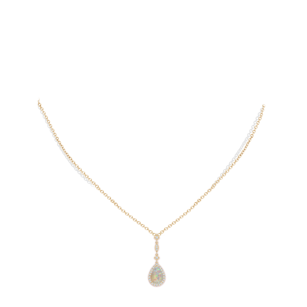 9x6mm AAAA Opal Teardrop Pendant with Diamond Accents in Yellow Gold Body-Neck