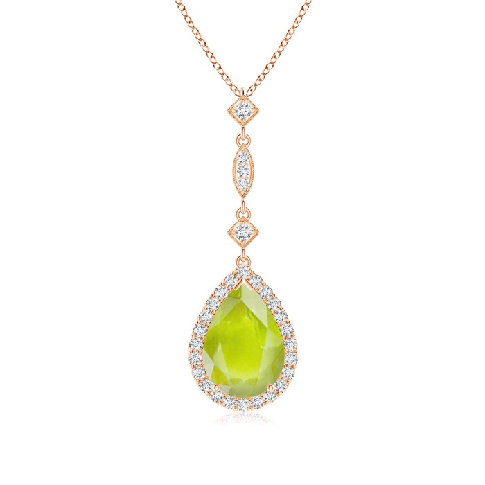 10x7mm A Peridot Teardrop Pendant with Diamond Accents in Rose Gold 