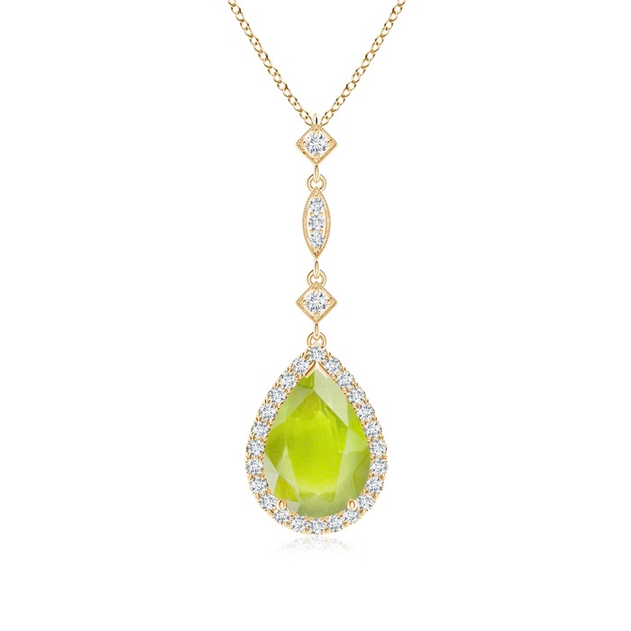 10x7mm A Peridot Teardrop Pendant with Diamond Accents in Yellow Gold 