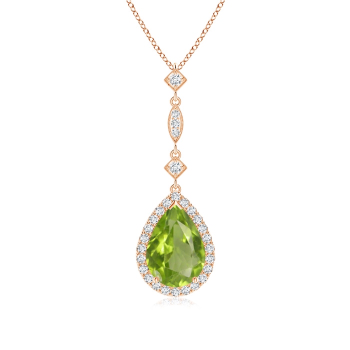 10x7mm AA Peridot Teardrop Pendant with Diamond Accents in Rose Gold 