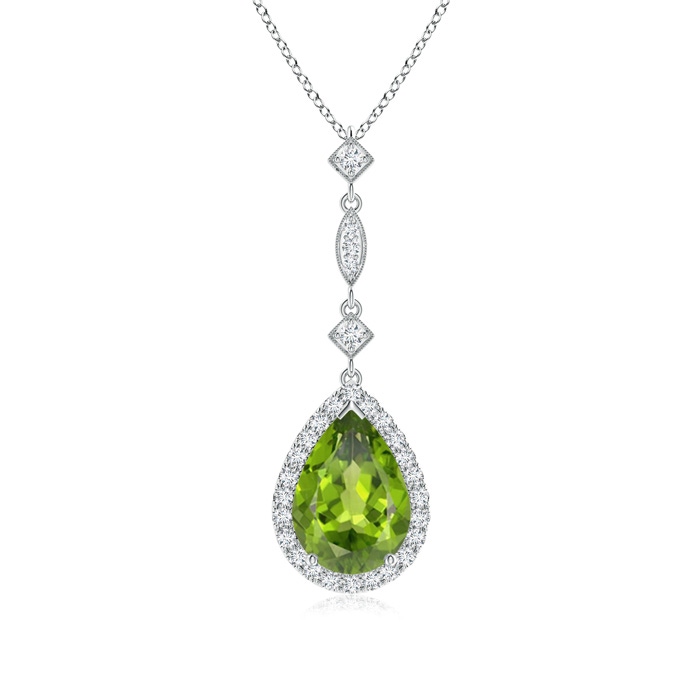 10x7mm AAA Peridot Teardrop Pendant with Diamond Accents in P950 Platinum 