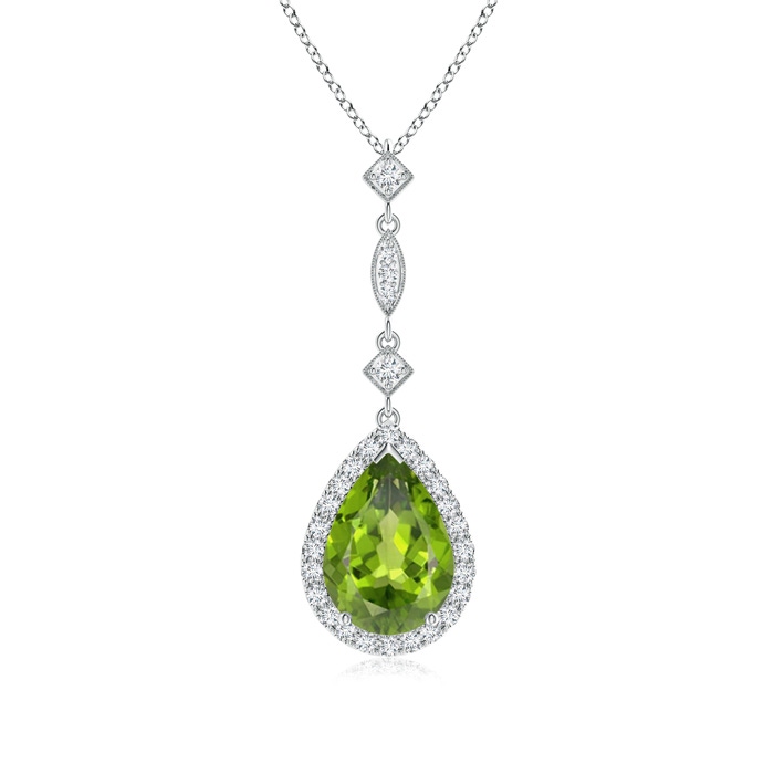 10x7mm AAA Peridot Teardrop Pendant with Diamond Accents in White Gold 