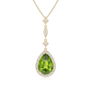 10x7mm AAA Peridot Teardrop Pendant with Diamond Accents in Yellow Gold