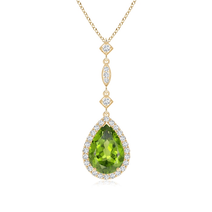 10x7mm AAA Peridot Teardrop Pendant with Diamond Accents in Yellow Gold 