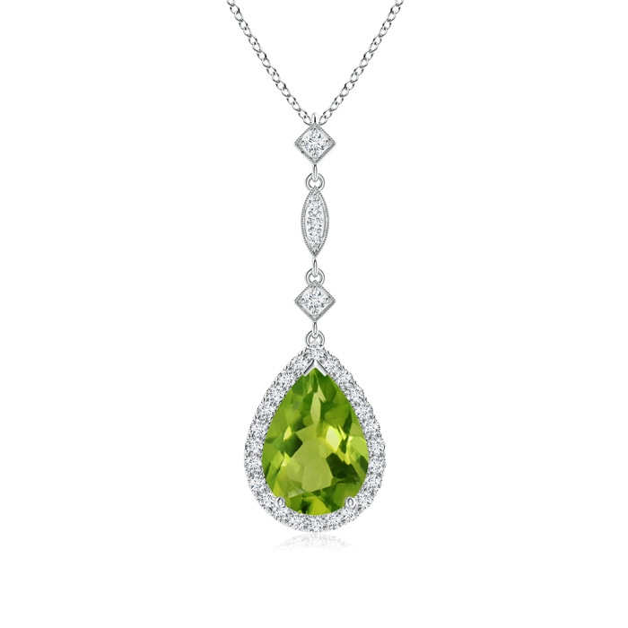 10x7mm AAAA Peridot Teardrop Pendant with Diamond Accents in P950 Platinum