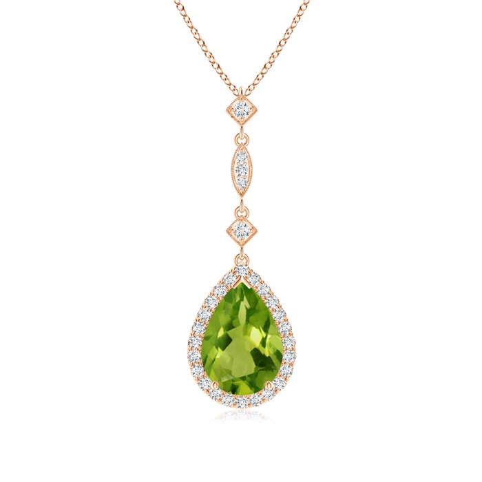 10x7mm AAAA Peridot Teardrop Pendant with Diamond Accents in Rose Gold 