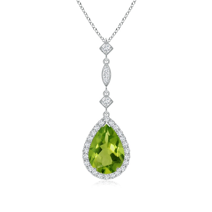 10x7mm AAAA Peridot Teardrop Pendant with Diamond Accents in White Gold 