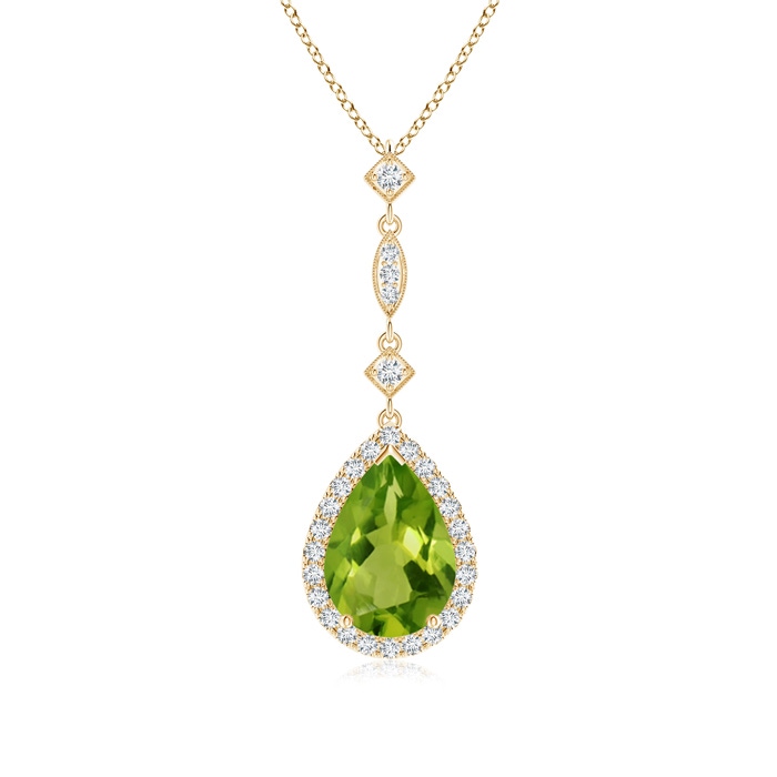 10x7mm AAAA Peridot Teardrop Pendant with Diamond Accents in Yellow Gold