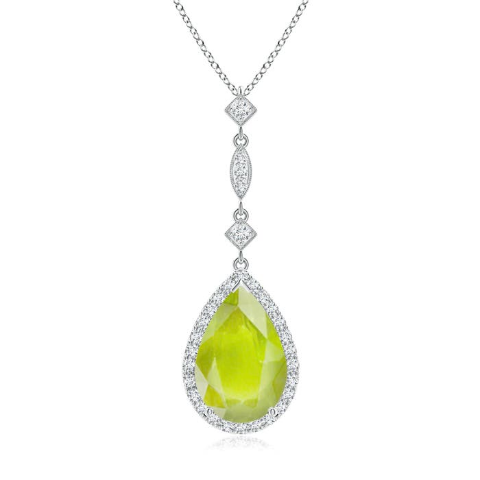 12x8mm A Peridot Teardrop Pendant with Diamond Accents in P950 Platinum