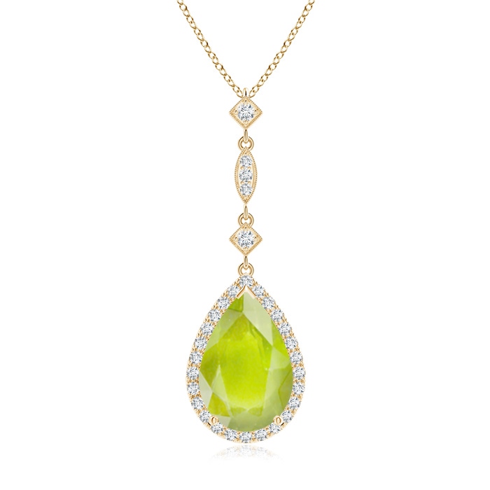 12x8mm A Peridot Teardrop Pendant with Diamond Accents in Yellow Gold 