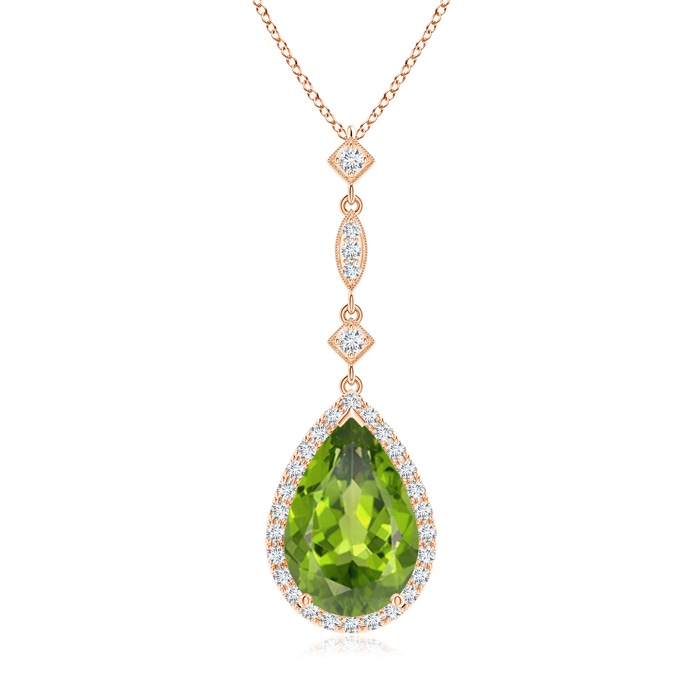 12x8mm AAA Peridot Teardrop Pendant with Diamond Accents in Rose Gold 