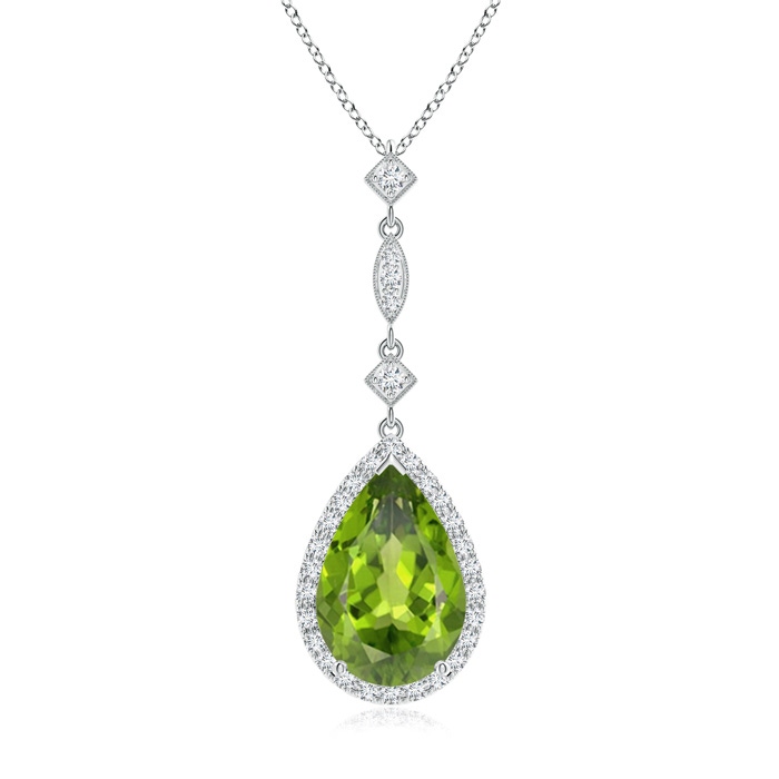 12x8mm AAA Peridot Teardrop Pendant with Diamond Accents in White Gold 